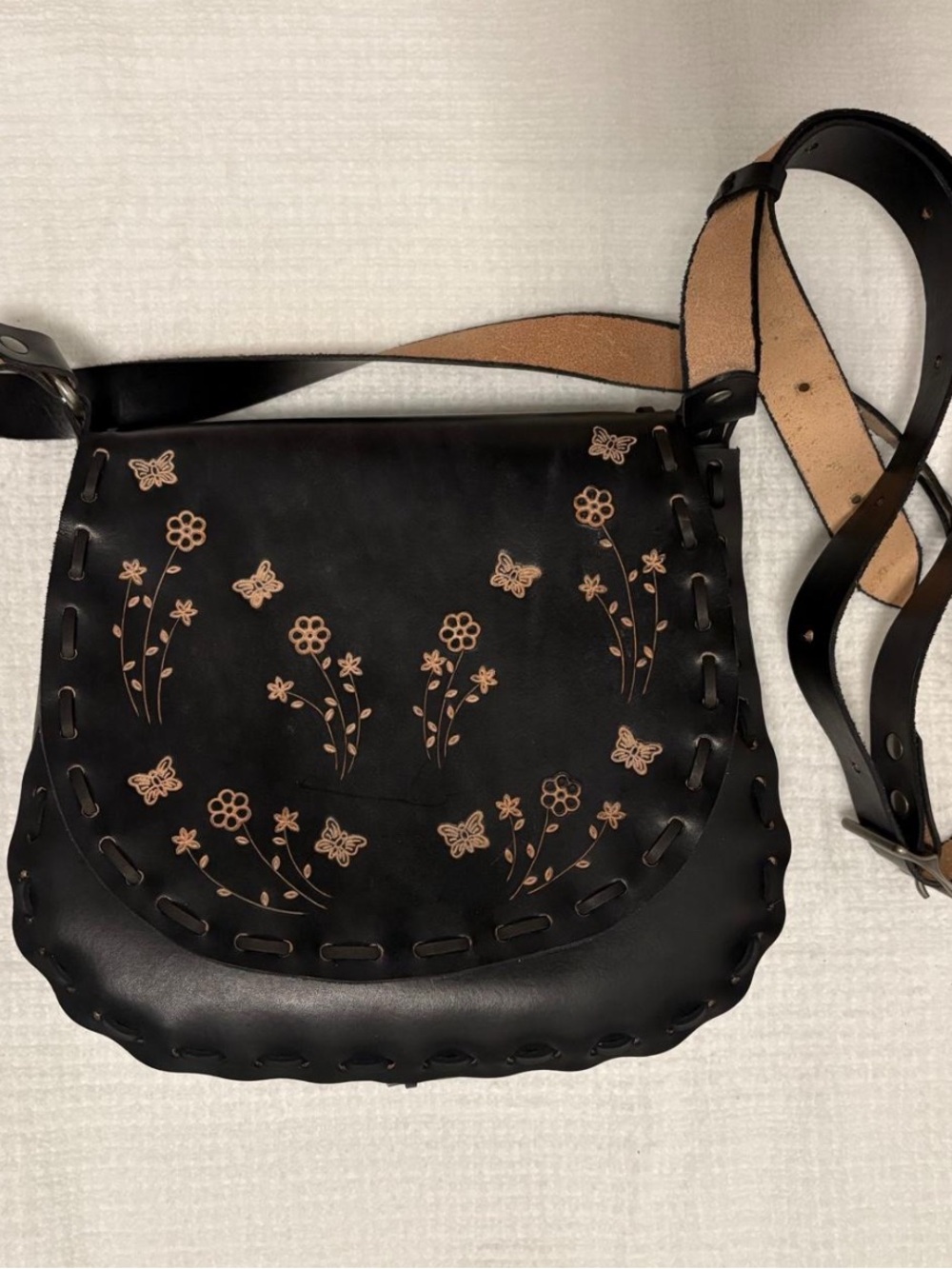 Black Floral Embroidered Crossbody Bag